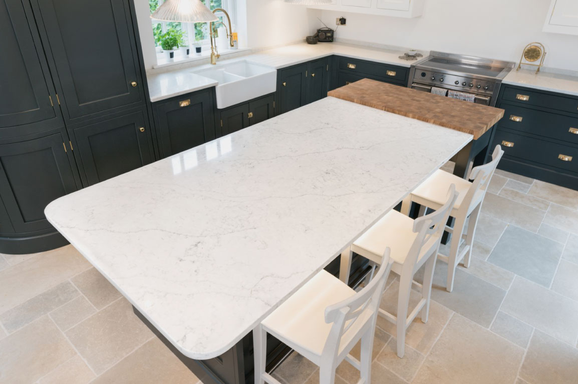 kitchen worktop example in marble effect quartz