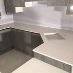 bianco stella white starlight quartz in futuristic kitchen