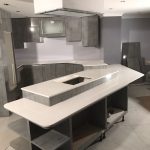 bianco stella white starlight quartz in futuristic kitchen