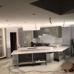 bianco stella white starlight quartz in futuristic kitchen