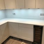 carrera quartz with white traditional shaker kitchen