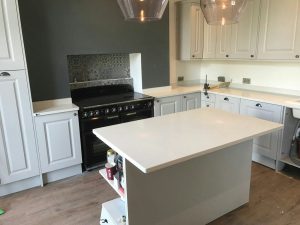 bianco carrina white quartz worktops with subtle marble veining