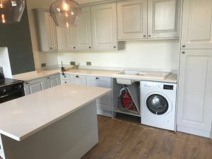 bianco carrina white quartz worktops with subtle marble veining