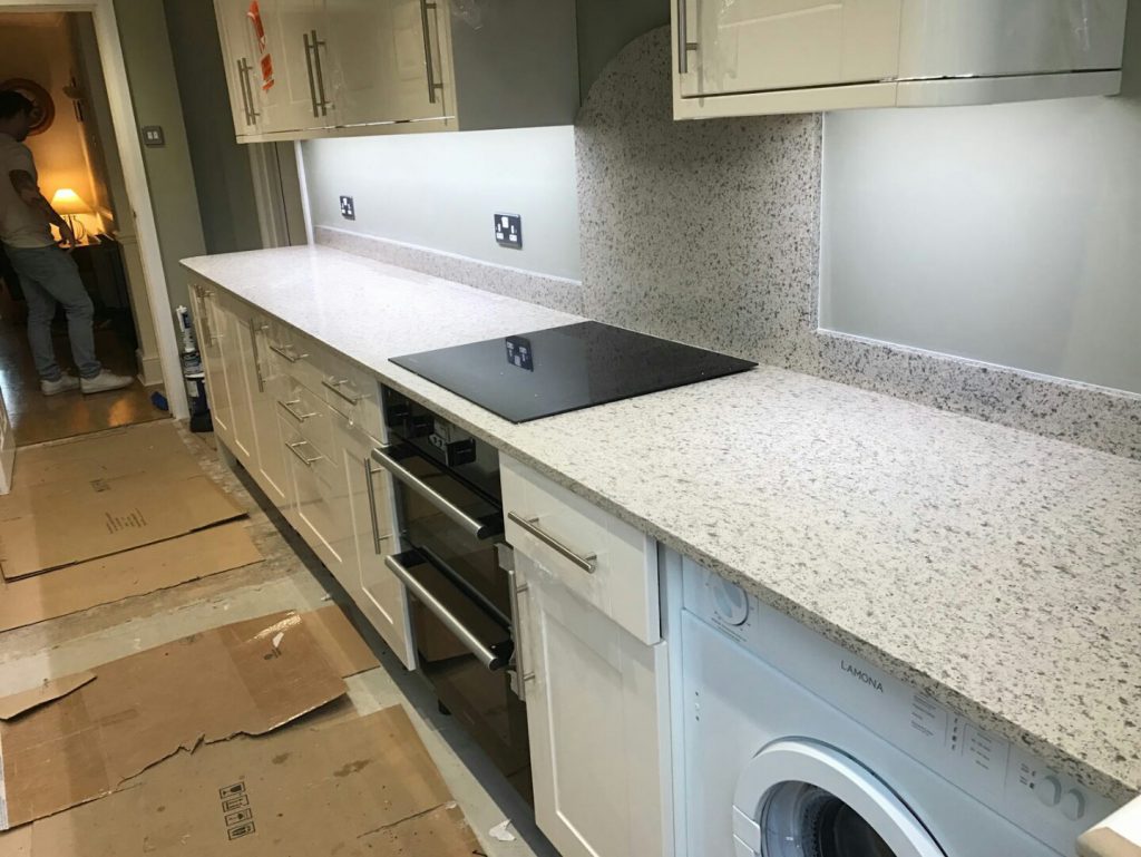 caffe magnifico quartz worktops in cream gloss kitchen