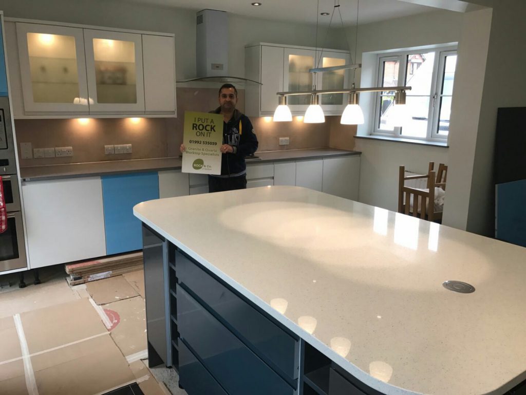 grey starlight and white starlight quartz in german kitchen