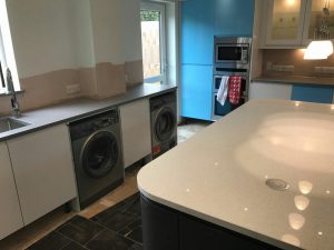 grey starlight and white starlight quartz in german kitchen