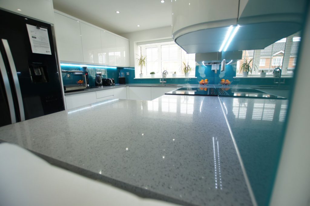 grigio medio stella quartz worktops in white kitchen