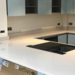 bianco de lusso quartz worktops in white gloss kitchen