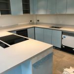 bianco de lusso quartz worktops in white gloss kitchen