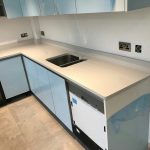 bianco de lusso quartz worktops in white gloss kitchen