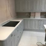 bianco de lusso white quartz worktops and island in ware kitchen