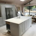 bianco de lusso white quartz worktops and island in ware kitchen