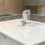 bianco de lusso white quartz worktops and island in ware kitchen