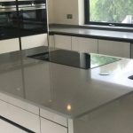 grigio chiaro pura quartz worktops in grey high gloss kitchen