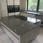 grigio chiaro pura quartz worktops in grey high gloss kitchen