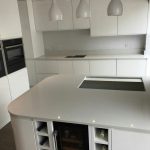 bianco de lusso quartz worktops in gloss white kitchen