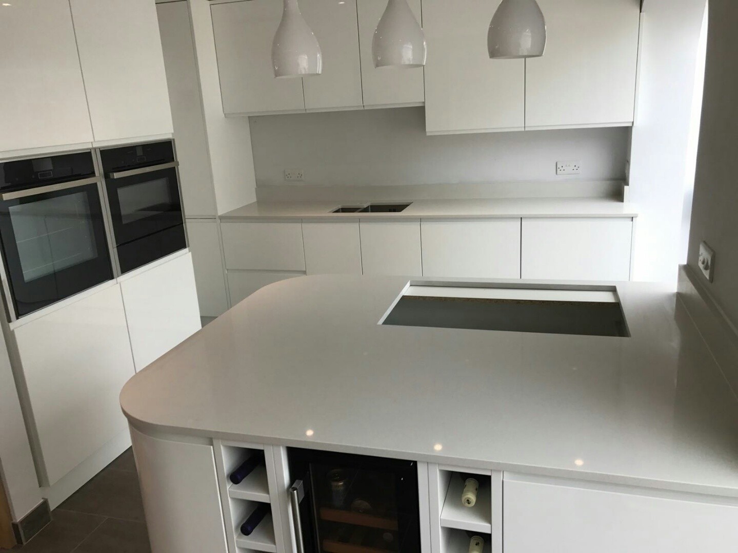 White Glossy Kitchen Countertops bianco de lusso quartz worktops in gloss white kitchen