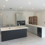 bianco minerale quartz worktops installed in large open plan kitchen