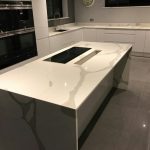 calacutta urban quartz in high gloss kitchen rockandco