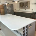 bianco de lusso white quartz in grey kitchen