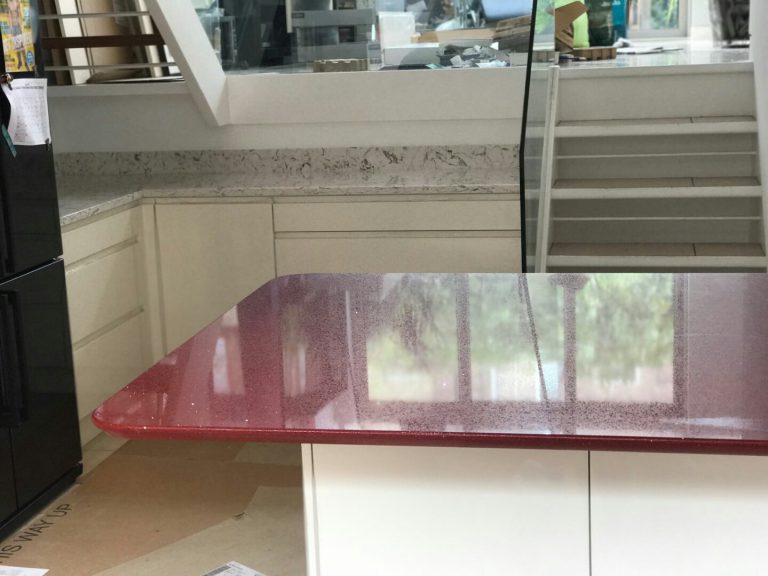 bianco foresta and rosso stella quartz worktops