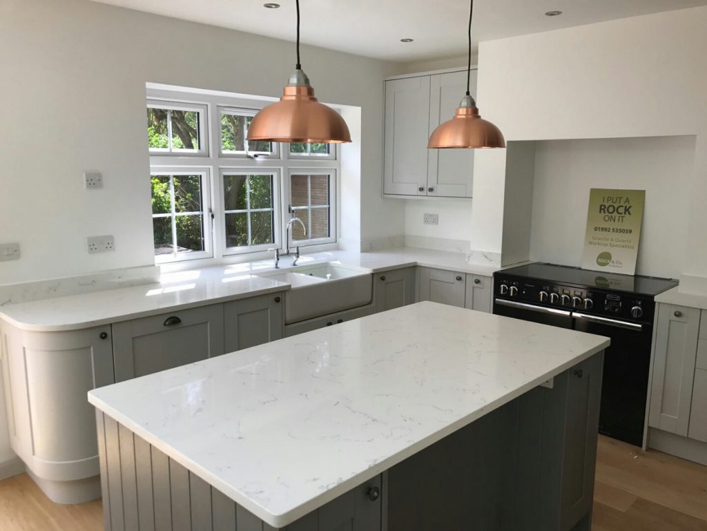 carrera white quartz worktops