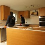 nebbia grigia quartz worktops installed in oak kitchen