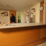 nebbia grigia quartz worktops installed in oak kitchen
