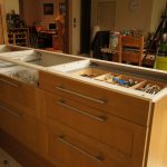 nebbia grigia quartz worktops installed in oak kitchen