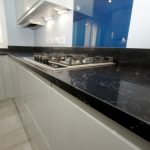 nero venata black marble quartz worktops in cambridge kitchen