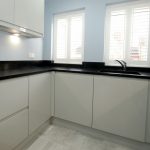 nero venata black marble quartz worktops in cambridge kitchen