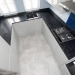 nero venata black marble quartz worktops in cambridge kitchen