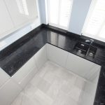 nero venata black marble quartz worktops in cambridge kitchen