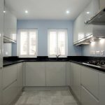 nero venata black marble quartz worktops in cambridge kitchen