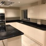 nero venata black quartz worktops in kitchen