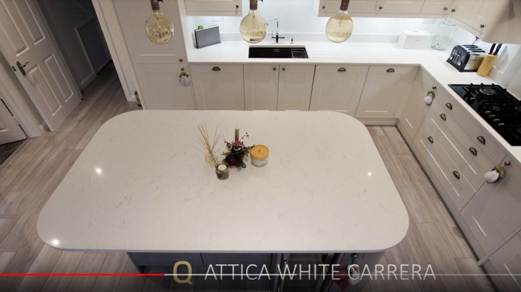 white marble effect quartz worktop examples