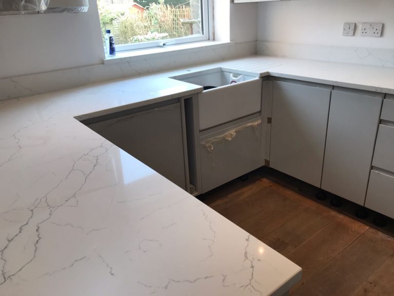 tempesta carrera veined marble effect quartz worktops