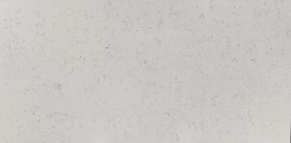 Anthracite Carrara quartz worktop sample – soft white with fine charcoal flecks and delicate marble-style veining