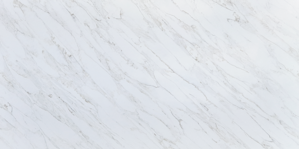 Calacatta Grigio quartz worktop sample – white with flowing diagonal grey veining and soft grey cloudy drifts