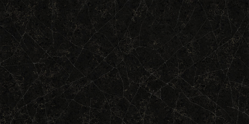 Marrakesh Calacatta quartz worktop sample – deep black with fine white veining and subtle gold flecks