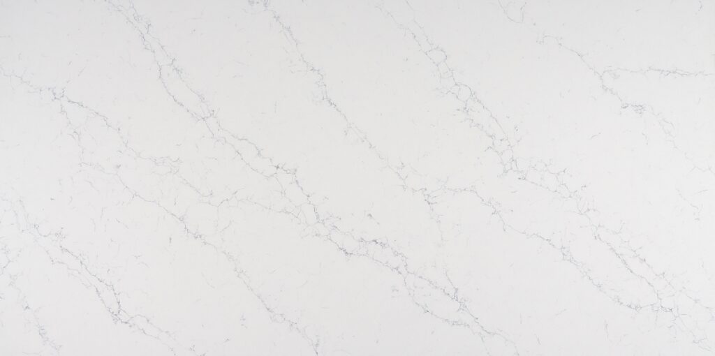 Statuario quartz worktop sample – crisp white with fine grey web-like marble veining